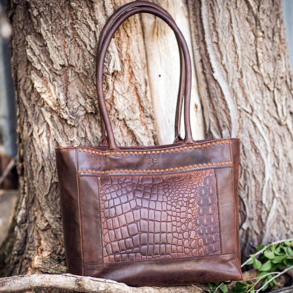 NEW STS RANCHWEAR women's catalina croc tote bag in brown